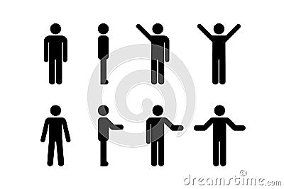 Man standing set, stick figure human. Vector illustration, pictogram of different human Vector Illustration