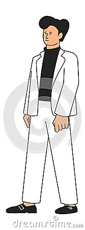 Man standing. Smiling guy in white suit. Hearing person Vector Illustration