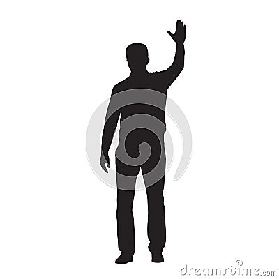 Man standing and waving with his hand Vector Illustration