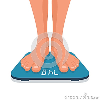 Man standing on weight scale. Man legs on scales Vector Illustration