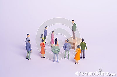 A man stands and agitates people. The concept of democratic elections, political process, referendum. A person votes in elections. Stock Photo