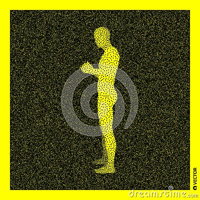 Man stands on his feet. 3D Human Body Model. Black and yellow grainy design. Stippled vector illustration Vector Illustration