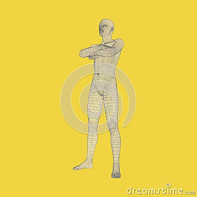 Man Stands on his Feet. Man Crossing His Arms Over His Chest. Vector Illustration