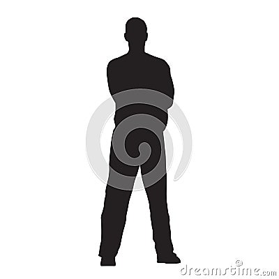 Man stands with his legs crooked and his arms folded Vector Illustration