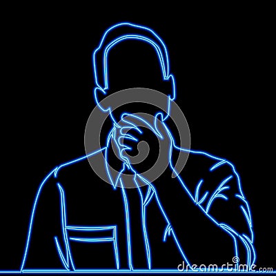 Man stands tensely thinking intelligent person ponders, make a decision icon neon concept Vector Illustration