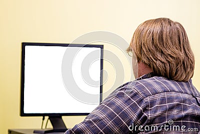 A Man staring at a blank screen Stock Photo