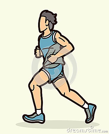 A Man Start Running Action Marathon Runner Cartoon Sport Graphic Vector Illustration