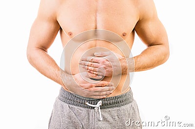 Man with stomach pain Stock Photo