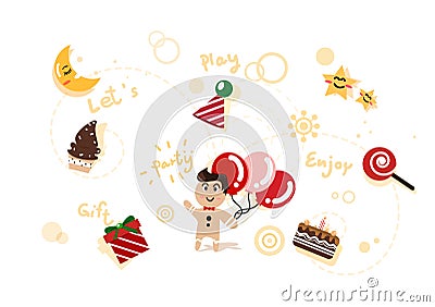 Man story collection, celebration, party and holiday cartoon character cute concept abstract background vector illustration Vector Illustration