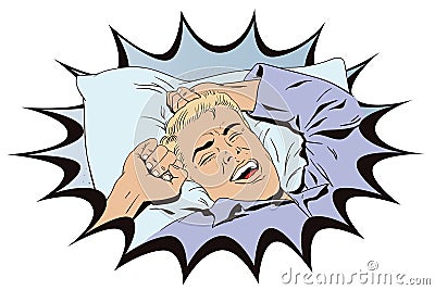 Man stretches after a nap. Vector Illustration