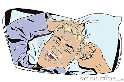 Man stretches after a nap. Vector Illustration