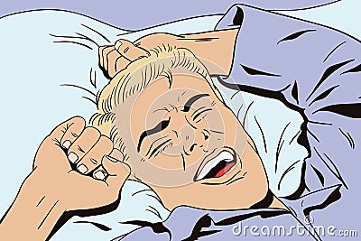 Man stretches after a nap. Vector Illustration