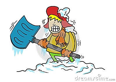 Man stuck in snow with shovel Stock Photo