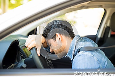 Man stuck in traffic jam Stock Photo