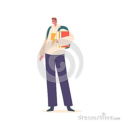 Man Student Character Carrying Books, Determined To Expand Knowledge And Excel Academically, Vector Illustration Vector Illustration