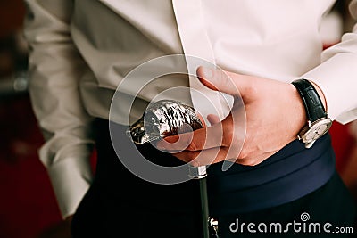 Man style fashion watch cane silver dog Stock Photo