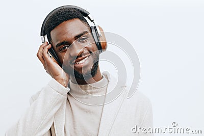 man american studio black guy music dj portrait headphones fashion american african background Stock Photo