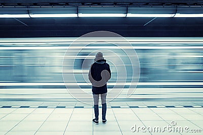 Man at subway station Stock Photo