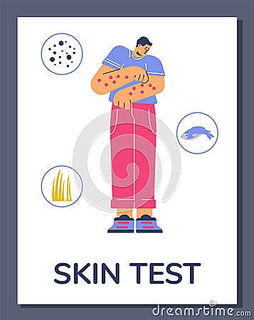 Man suffering from allergy, medical poster template, flat vector illustration. Vector Illustration