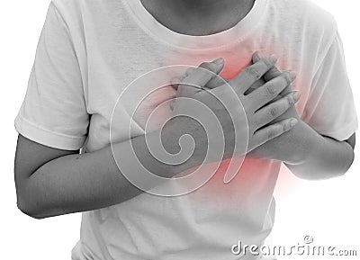 Man suffering from heart ache on white background , Healthcare Stock Photo