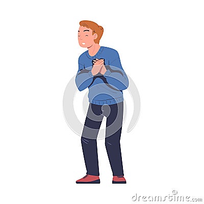 Man suffering from heart pain. Man feeling pain in body caused by illness or injury cartoon vector illustration Cartoon Illustration