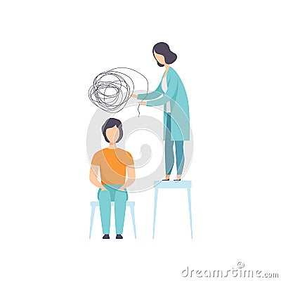 Man suffering from mental disorder, psychiatrist treating patients on behavioral or mental health problems vector Vector Illustration