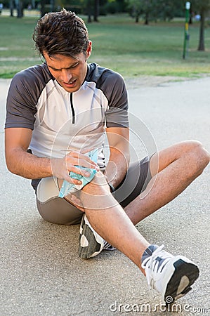 Man Suffering Pain Knee Stock Photo