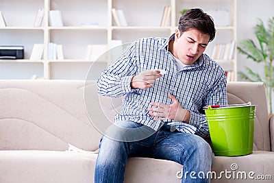 The man suffering from sick stomach and vomiting Stock Photo