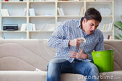 The man suffering from sick stomach and vomiting Stock Photo