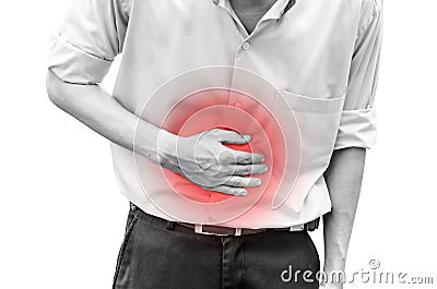 Man suffering from stomach ache because he has diarrhea Stock Photo