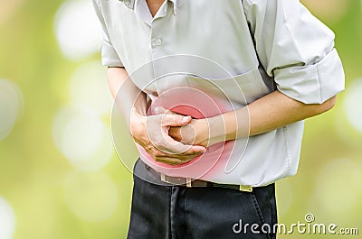 Man suffering from stomach ache because he has diarrhea Stock Photo