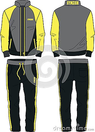 Man Sport Suit coat jacket zipper and joggers pants template yellow Vector Illustration