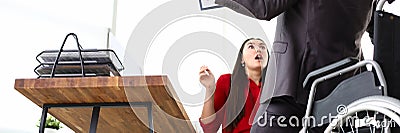 Man in suit got up from wheelchair, girl in shock Stock Photo