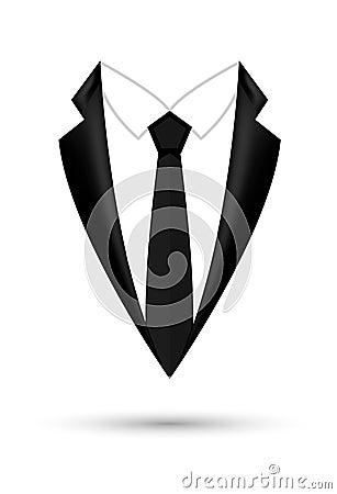 Man suit icon isolated background with bow. Fashion black business jacket design Vector Illustration