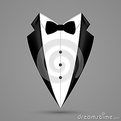 Man suit icon isolated background with bow. Fashion black business jacket design Stock Photo
