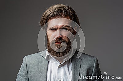 Man in suit. Male beard and mustache. Elegant man in business suit. Male in tuxedo. Elegant handsome man in suit Stock Photo