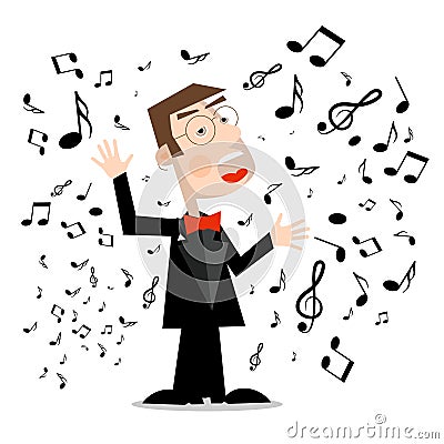 Man in Suit with Notes. Vector Singer Cartoon Vector Illustration