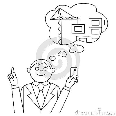 Man in suit shows plastic cards. Banking concept, deposits and credits. Vector illustration. Vector Illustration