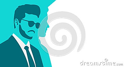 Man in a suit. Silhouette of human. Stylized retro style. Pop art people. Side view in profile. Colorful template. Simple Vector Illustration