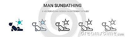 Man sunbathing icon in filled, thin line, outline and stroke style. Vector illustration of two colored and black man sunbathing Vector Illustration