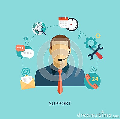 Man support operator Flat illustration Vector Illustration