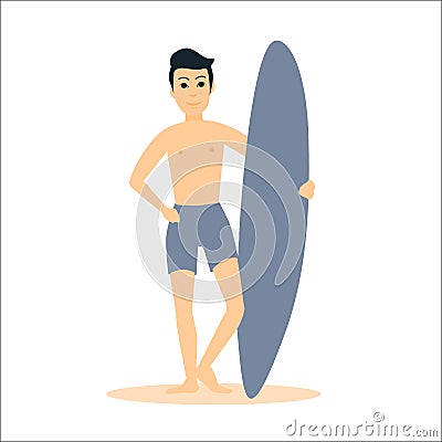 Man surfer stay with surfboard. Vector Illustration