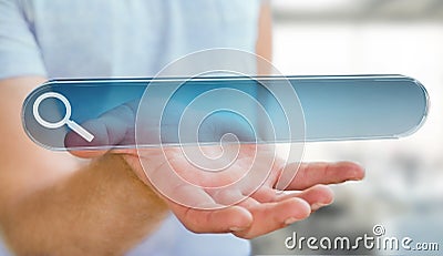 Man surfing on internet using tactile web address bar 3D rendering Stock Photo