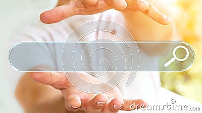 Man surfing on internet using tactile web address bar 3D rendering Stock Photo