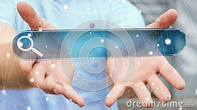 Man surfing on internet using tactile web address bar 3D rendering Stock Photo
