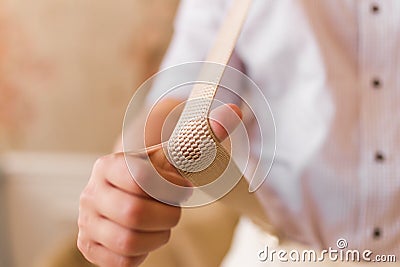 Man with suspenders Stock Photo