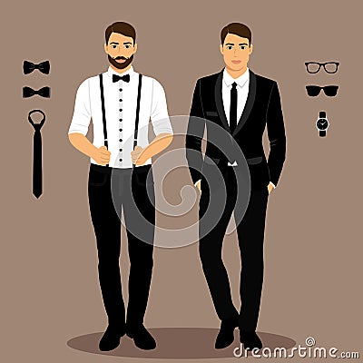 A man with suspenders. The groom. Clothing. Vector Illustration