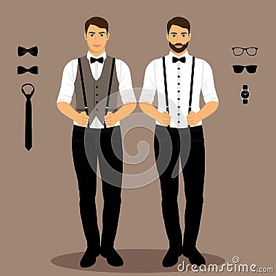 A man with suspenders. The groom. Vector Illustration
