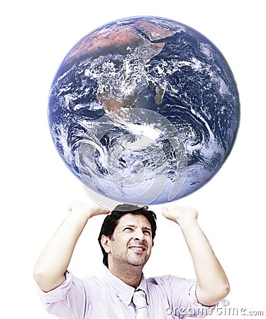 Man sustaining the world (world image is from NASA) Stock Photo