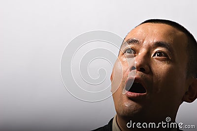 man with sweating face shocked Stock Photo